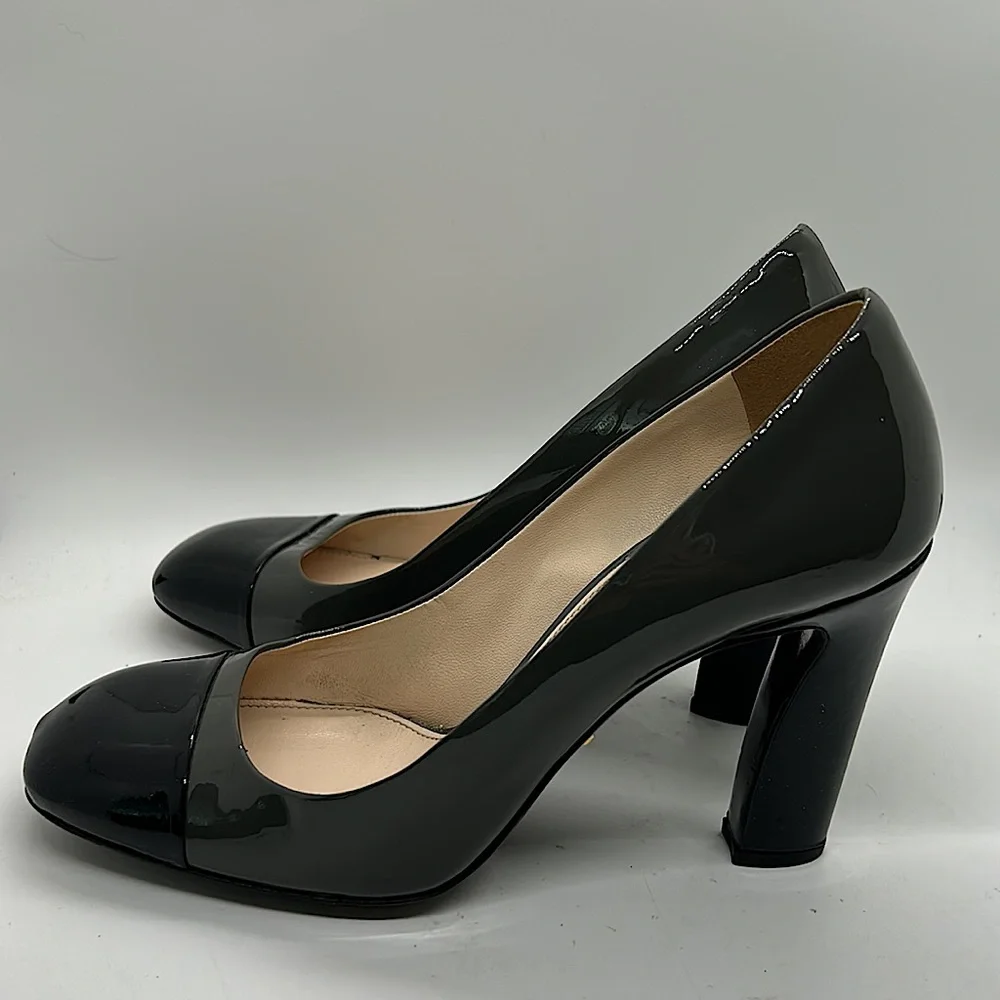 Prada Authenticated Black/Dark Gray Leather High Heels Shoes *Sz 37.5/US Sz 7.5* - Picture 5 of 11